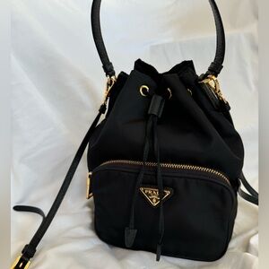 Prada Saffiano-Trimmed Tessuto Bucket Bag black